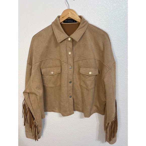Lucky & Blessed Jackets & Blazers - Lucky & Blessed Faux Suede Fringe Western Cropped Jacket Tan Camel 2XL Womens